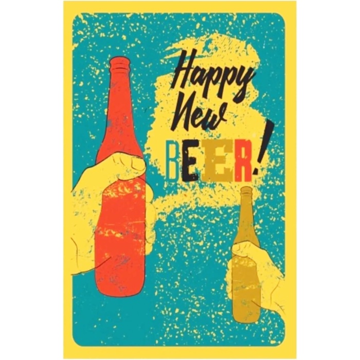 Kuşe Kağıt Duvar Posteri Happy New Beer Retro Vintage Drtr0032