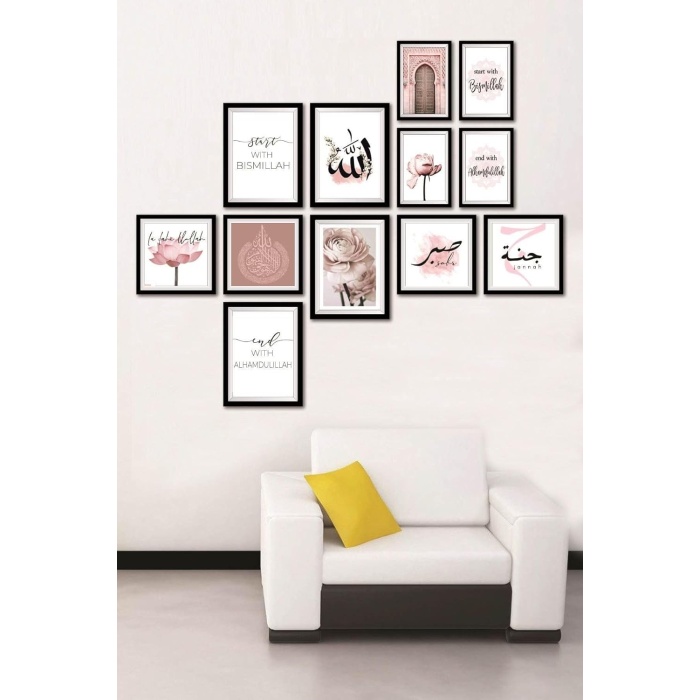 12 Parça Dekoratif Mdf Tablo Seti Çerçeve Görünümlü DEKOLIADKJ069