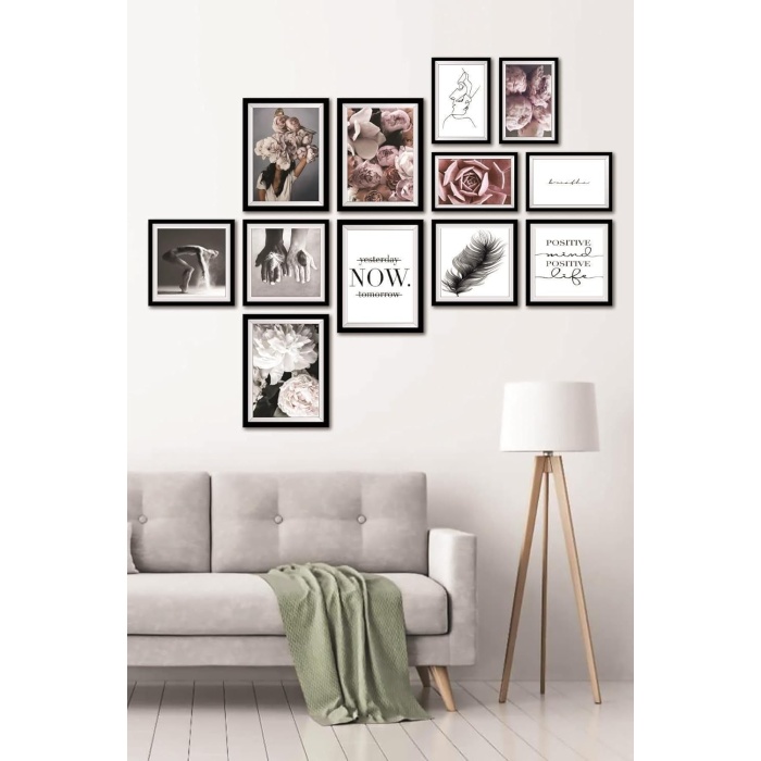 12 Parça Dekoratif Mdf Tablo Seti Çerçeve Görünümlü DEKOLIADKJ048
