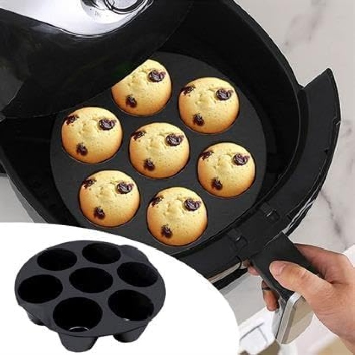 7 Gözlü Silikon Çok Amaçlı Airfryer Muffin Cupcake Kek ve Çörek Pişirme Kalıbı,Silikon Fırın Kabı