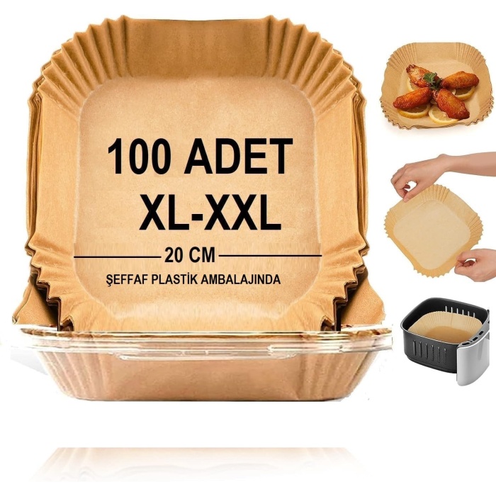 Home Airfryer Pişirme Kağıdı,Xl-Xxl Büyük Boy, Kare, 100 Adet Hava Fritöz Parşömen Fırın Kağıdı Tek Kullanımlık Kağıt Fırın Fritöz Pişirme Kızartma Tavası Için Uygun 20CM