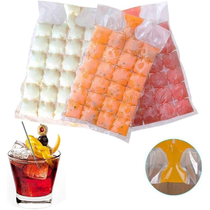 Lua 2 Paket 480 Adet Buz Küpü, Buz Torbası, Kolay Çıkarılan Buz Küpü Kalıp Tepsileri, Dondurucu, Kokteyl, Kemik Suyu Torbası Dondurma Meyve Suyu için Kendinden Sızdırmaz Buz Küpü Torbaları