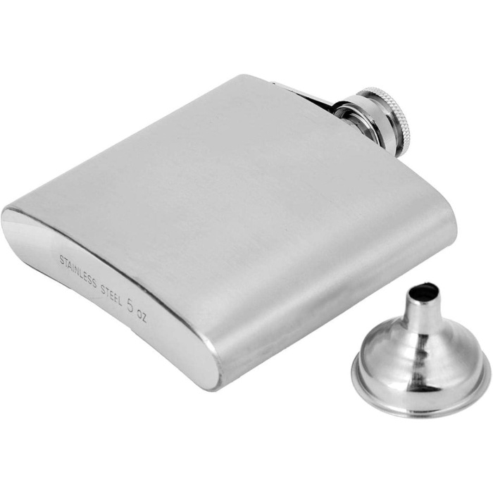 5 Oz 150 cc Cep Tipi Vidalı Kapak Çelik Konyak Viski İçki Matarası(Hunili)