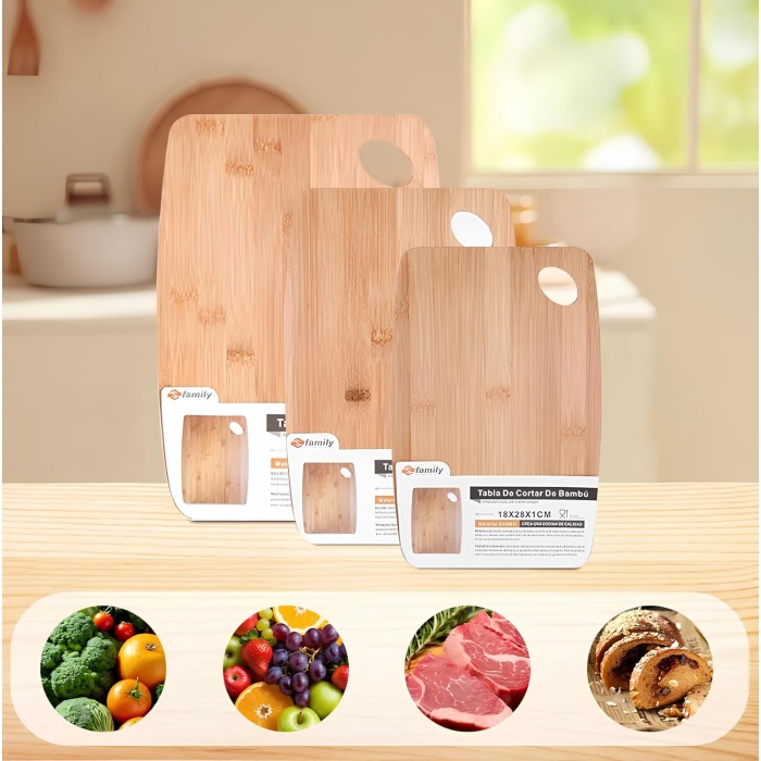 3lü Premium Doğal Bambu Kesme Tahtası Seti
