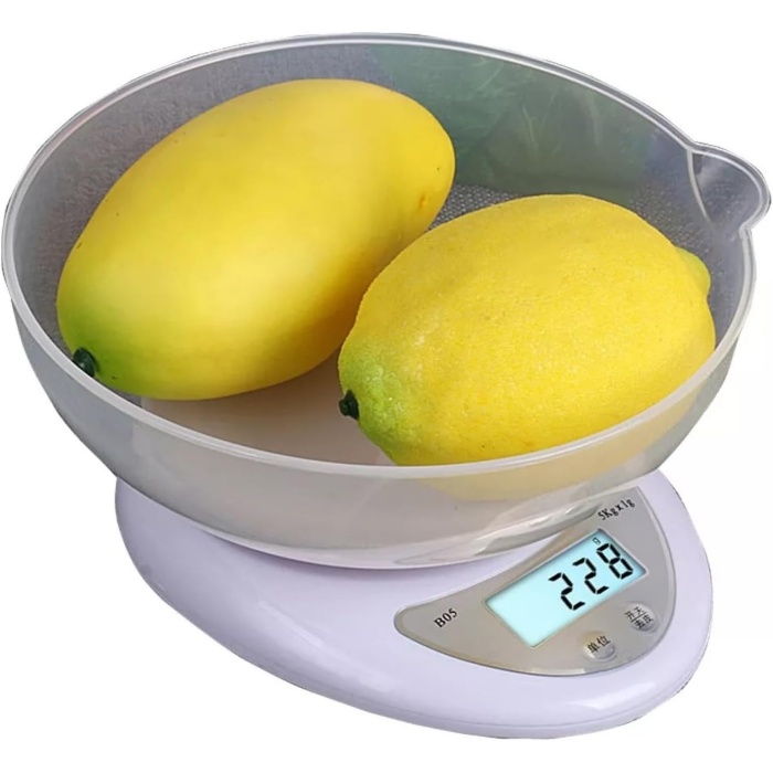 B-05 Dijital Mutfak Terazisi (5KG / 1GR) Hassas Tartı Kilo Ölçer Beyaz / 5 kg Kap Hediyeli