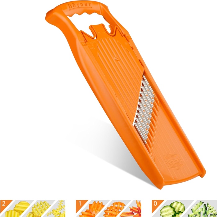 W-Waffle PowerLine Crinkle Cut Vegetable Slicer (Turuncu) • Sebzeler için Dalgalı Mandolin • Dalga/Waffle/Kırışık Kesim • Kafes Patates için Patates Dilimleyici