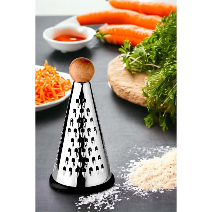 Ahşap Topuz Tutuculu 3 Taraflı Paslanmaz Çelik Lüks Şef Rendesi Orta Boy 23 * 12 cm