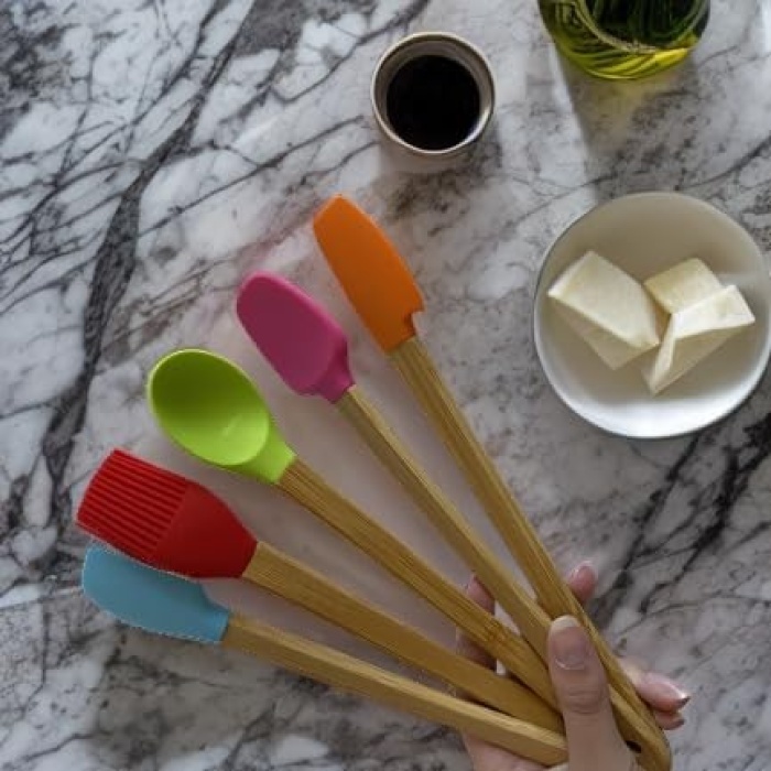 Set Renkli Bambu Saplı Silikon Spatula Seti