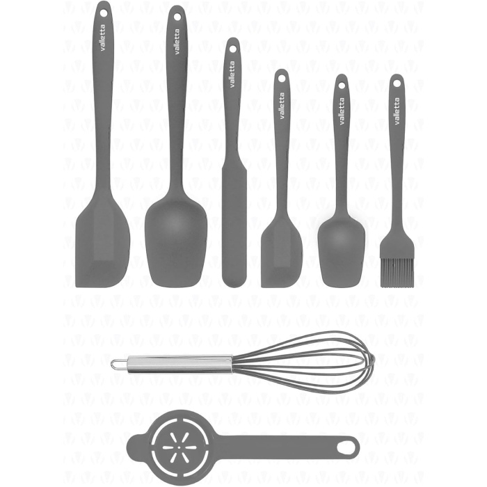 Drongo Isıya Dayanıklı Yanmaz Yapışmaz Silikon Spatula Seti 8 Parça Gri