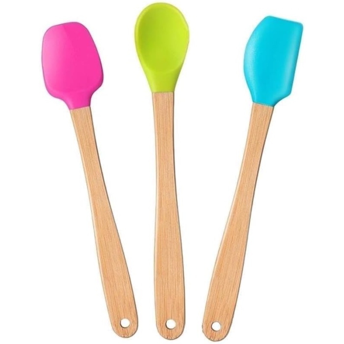 Indigo 3lü Renkli Bambu Saplı Silikon Spatula Seti Uzun 26cm