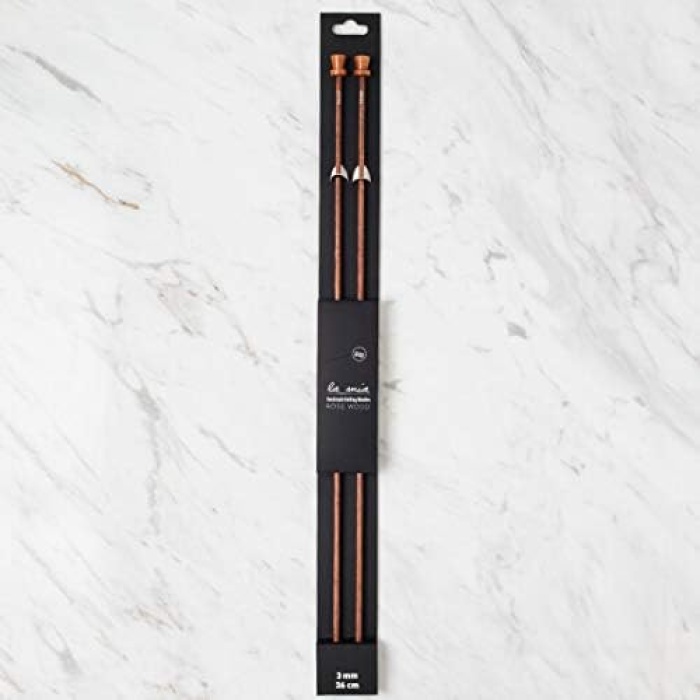 Mia Rosewood El Yapımı Ahşap Örgü Şişi 3.0 mm, 36 cm