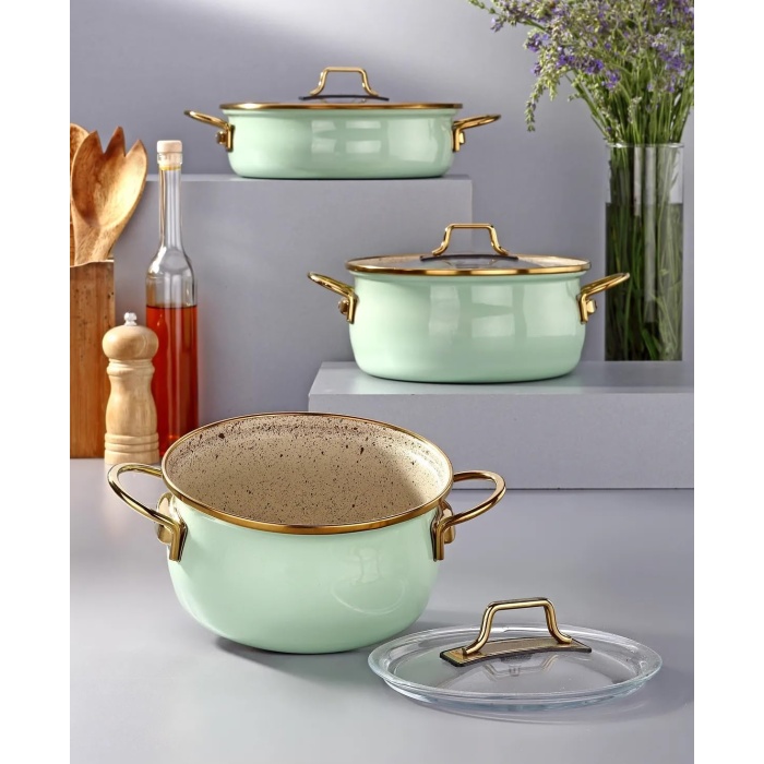 6 Parça Vintage Emaye Set (Su Yeşili)