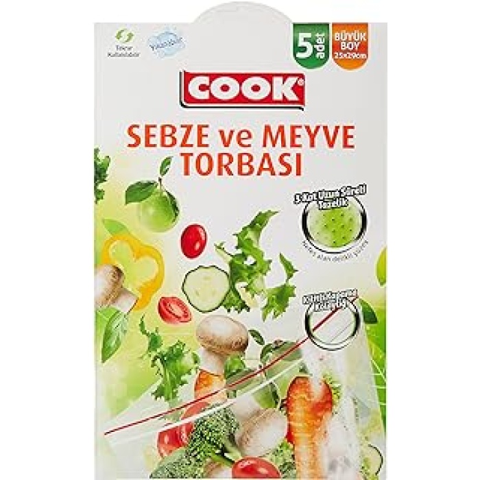Kilitli Sebze Meyve Torbası, Büyük Boy 25 x 29 cm (5 Adet/Kutu içi)