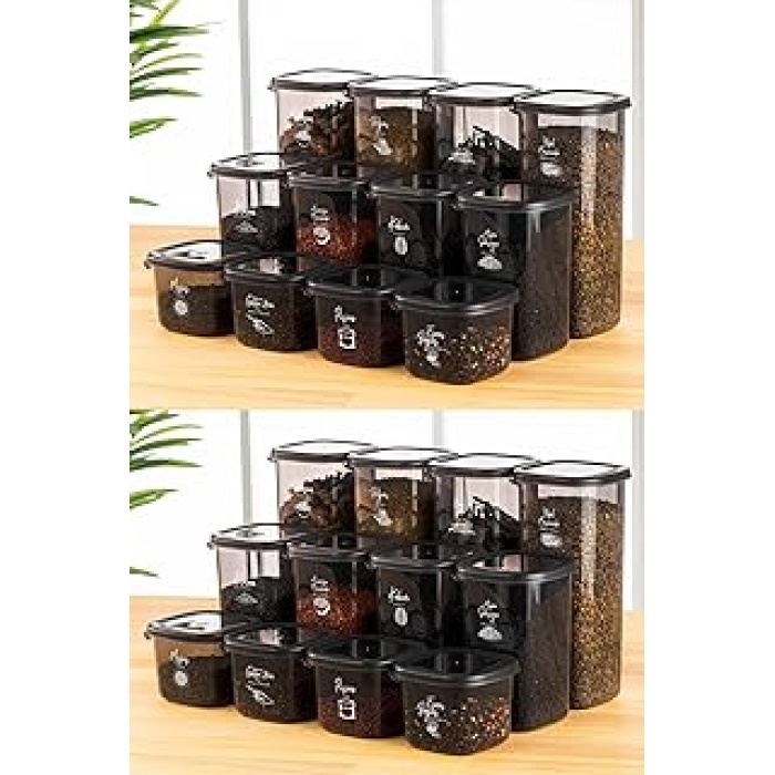 24Lü Peggy Kare Erzak Saklama Kabı 8X(0,55 Litre, 1,2 Litre, 1,75 Litre) Beyaz Serigrafi Etiketli