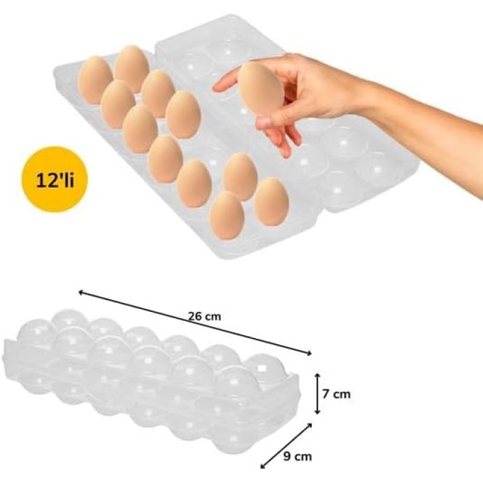 12li Şeffaf Kapaklı Kilitli Yumurta Saklama Kabı Kutusu Aparatı
