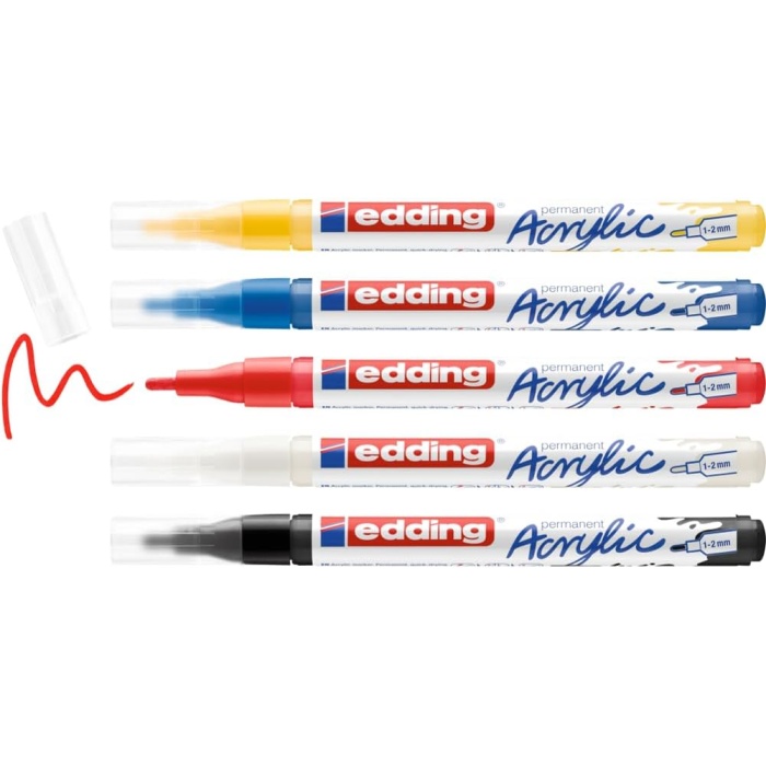 5300 Akrilik Markör 5Li Set, Temel Renkler, 5 Akrilik Boya Kalemi Seti, İnce Yuvarlak Uç 1-2 mm