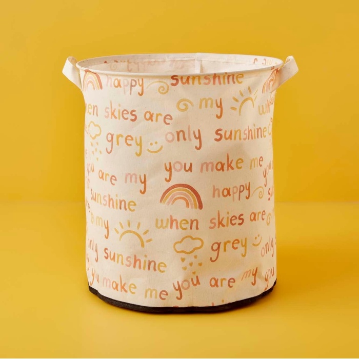 MAISON Sunshine Yazılı%70 Polyester%30 Pamuk, Su Geçirmez Tabanlı Çamaşır Sepeti, Çok Renkli, 36x40 cm