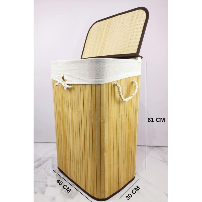 Dikdörtgen Bambu Çamaşır Sepeti Naturel CL-6002-01