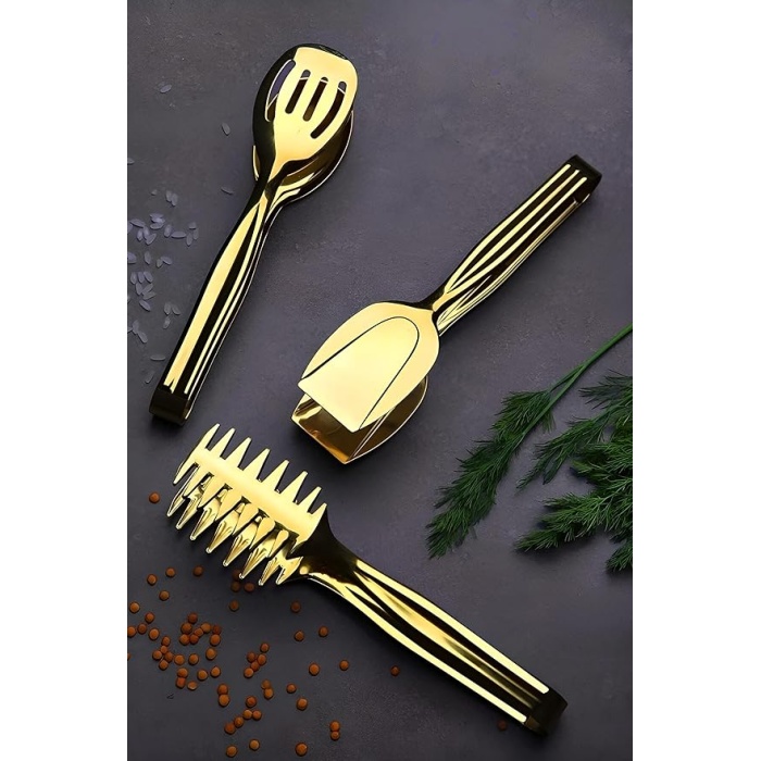 Gold Servis Sunum Makarna Pasta Salata Kek Maşa Seti Takımı 3lü