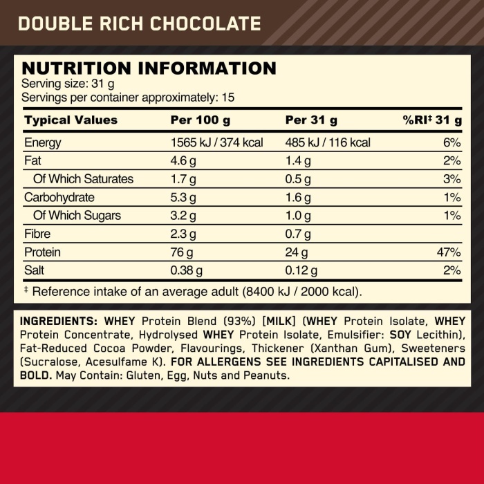 Optimum Nutrition 100% Whey 465 Gr 15 Servis