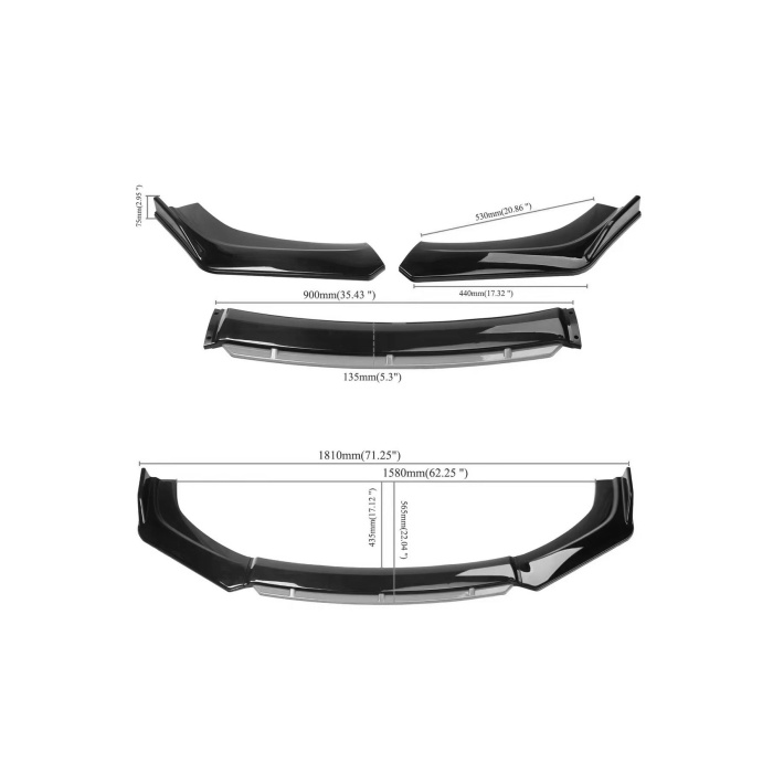 Gri 4 Parça Ön Lip Universal Ön Tampon Eki Piano Black