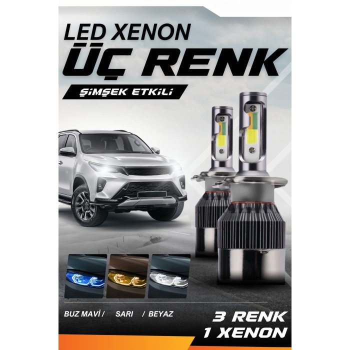 H7 LED Xenon 3 Renk MAVİ, BEYAZ, SARI Şimşek Etkili LED Xenon