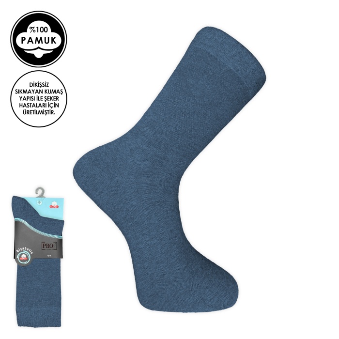 Kampçılık Pro Çorap Şeker (Diyabetik) Sıkmayan Pamuk Erkek Çorabı Mavi (16408-R6)