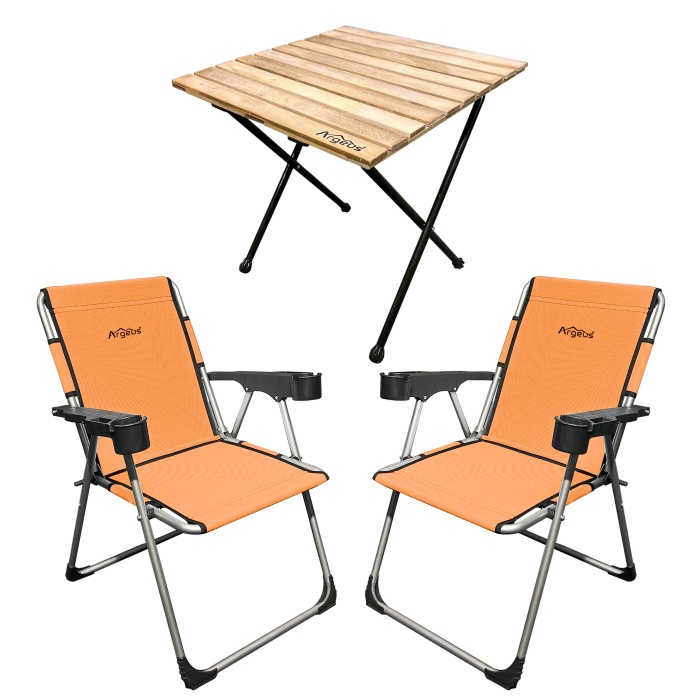 Kampçılık Argeus Rock 2li Bardaklı Katlanabilir Sandalye ve Masa Seti - Şeftali (A-09)