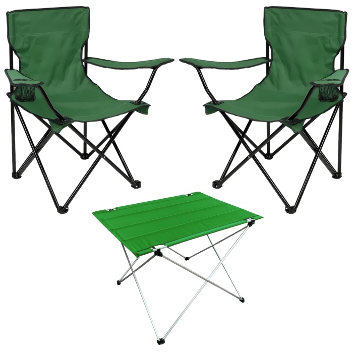 Kampçılık Savex 2li Bardaklı Katlanabilir Sandalye ve Masa Seti - Haki (DY.001)