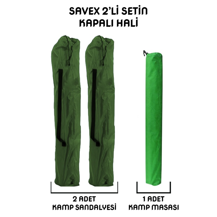 Kampçılık Savex 2li Bardaklı Katlanabilir Sandalye ve Masa Seti - Haki (DY.001)