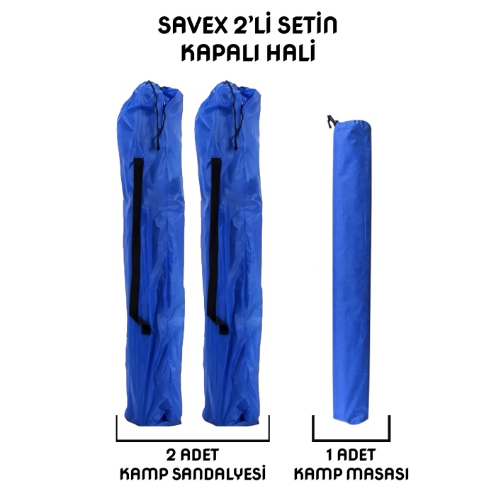 Kampçılık Savex 2li Bardaklı Katlanabilir Sandalye ve Masa Seti - Mavi (DY.001)