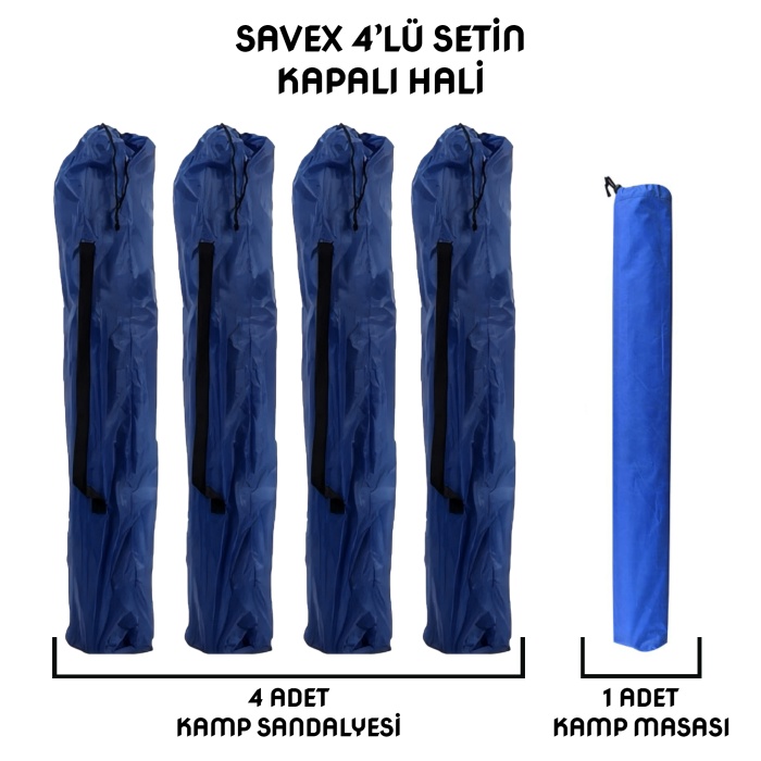 Kampçılık Savex 4lü Bardaklı Katlanabilir Sandalye ve Masa Seti - Lacivert (DY.001)
