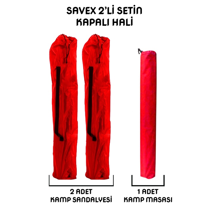 Kampçılık Savex 2li Bardaklı Katlanabilir Sandalye ve Masa Seti - Kırmızı (DY.001)