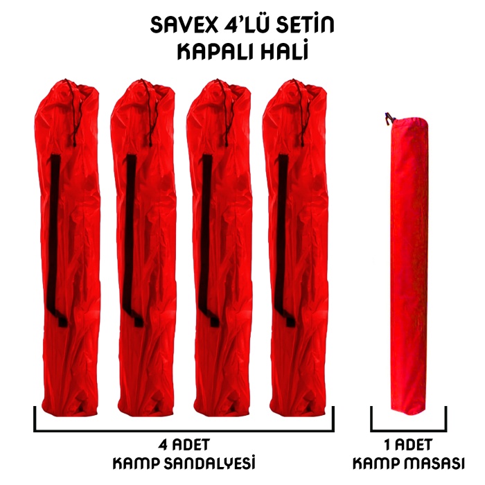 Kampçılık Savex 4lü Bardaklı Katlanabilir Sandalye ve Masa Seti - Kırmızı (DY.001)