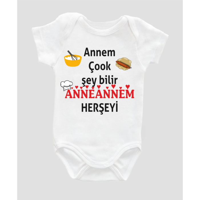 Organik %100 Pamuk Annem Çok Şey Bilir Anneannem Bebek Body ZBN058
