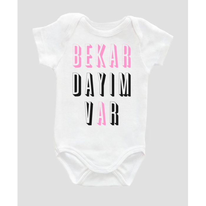 Organik %100 Pamuk Bekar Dayım Var Siyah Baskılı Bebek Body Badi Çıtçıtlı Zıbın ZBN040