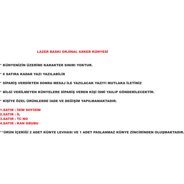 Asker Künyesi Lazer Kazıma 0001