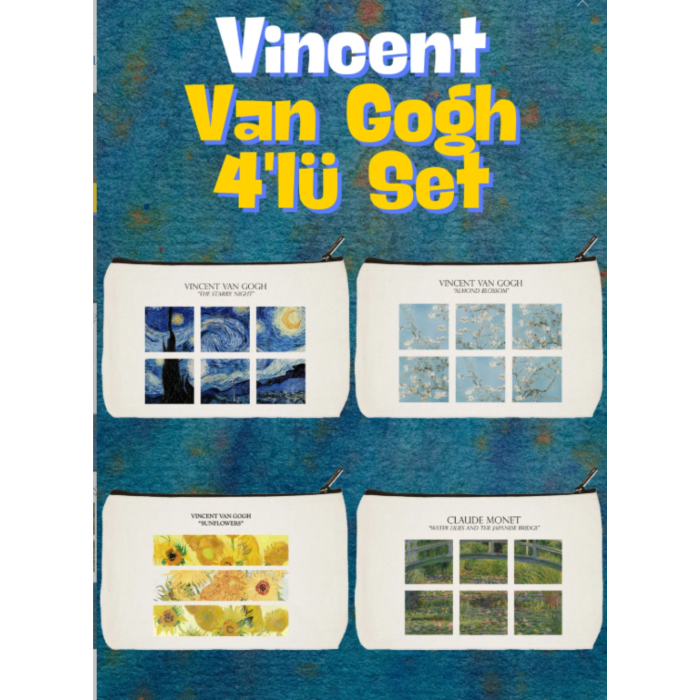 MAKYAJ ÇANTASI 4LÜ SET VAN GOGH BASKILI 15 x 20 cm