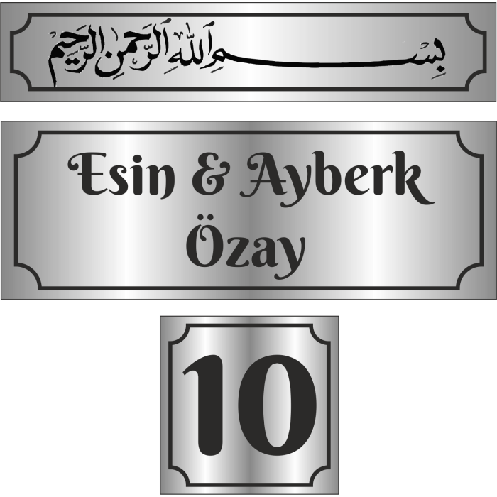Metal Kapı İsimliği Gümüş Düz Besmele 0017