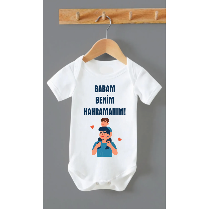 Organik %100 Pamuk Babam Benim Kahranım Bebek Body Badi Zıbın