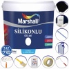 Marshall Özel Mat Duvar Boyası 5LT=7KG-Silikonlu-Tam Silinebilir-Parlak-Hızlı Kurur+9 Parça Set