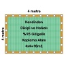 Hazır Halkalı Gölgelik %95 4mx4m=16m2-Montajı İçin 10 metre 3mm halat hediye-Montajı Kolay