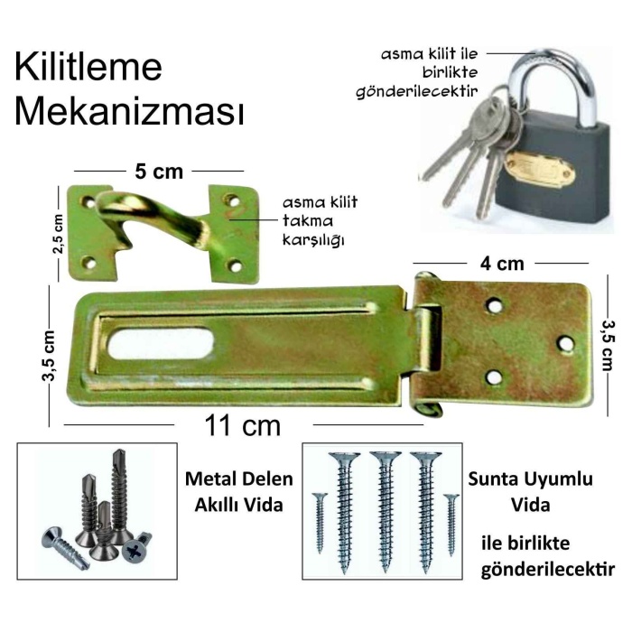 Kilitleme Mekanizması Sandık Askısı+Asma Kilit+Montaj Vidaları-Montajı Kolay-Sağlam-Güvenli