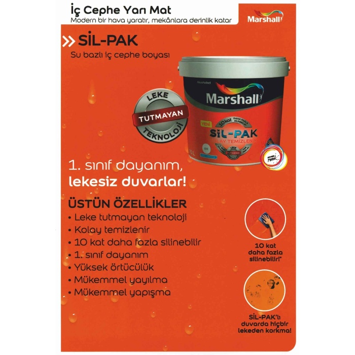 MARSHALL SİL-PAK 2.5LT=3.5KG-10 Kat Daha Fazla Silinebilir-Leke Tutmayan Teknoloji-Yüksek Örtücülük