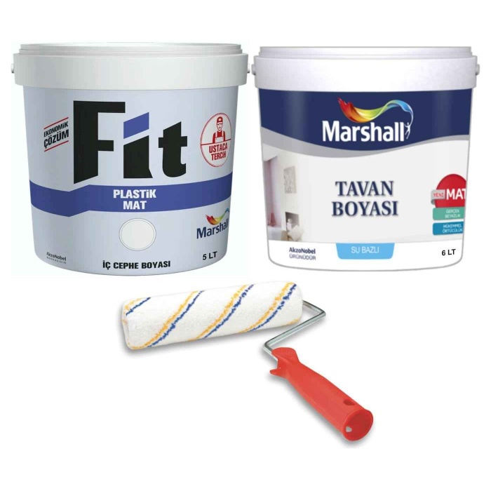 MARSHALL Fit Plastik Su Bazlı İç Cephe Duvar Boyası 20KG+Tavan Boyası 10KG+Boyama Rulosu HEDİYE