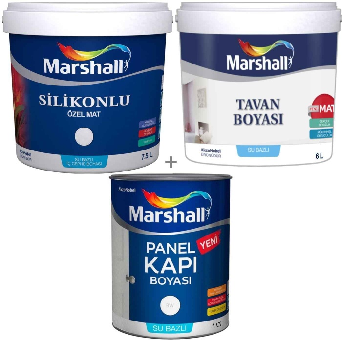 Marshall Özel Mat Duvar Boyası 7.5LT=10KG+Tavan Boyası 6LT=10KG+Marshall Panel Kapı Boyası 1LT