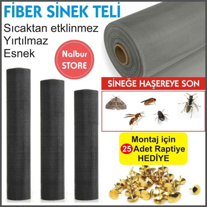 FİBER SİNEKLİK SİNEK TELİ-YIRTILMAZ-SICAĞA DARBEYE DAYANIKLI-ESNEK-En 120 cm-MONTAJ RAPTİYE HEDİYE