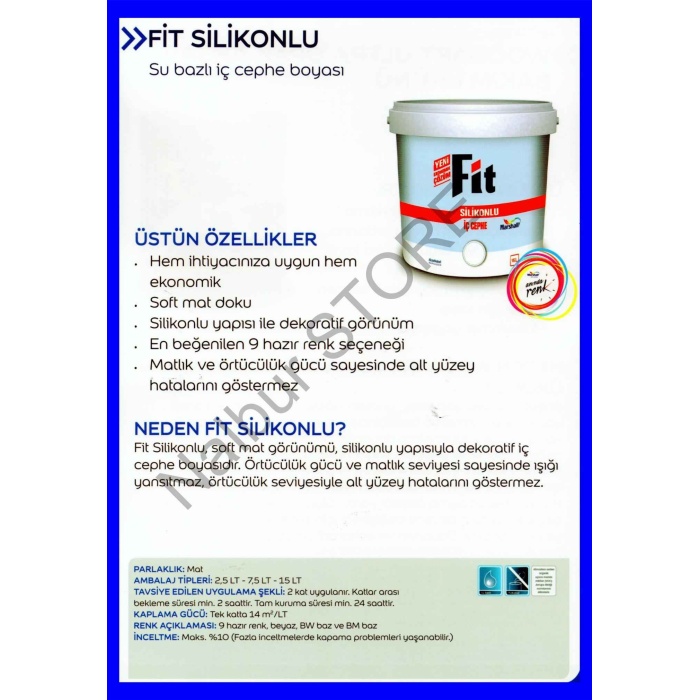 MARSHALL Fit Silikonlu İç Cephe Boyası 2.5LT=3.5KG+Tavan Boyası 2.1LT=3.5KG+9 Parça Boyama Seti