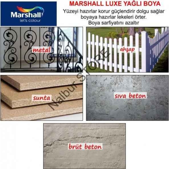 MARSHALL LUXE PARLAK YAĞLI SENTETİK BOYA-2,5LT=3,5Kg-Ahşap Metal Plastik İçin+5 Parça Boyacı Seti