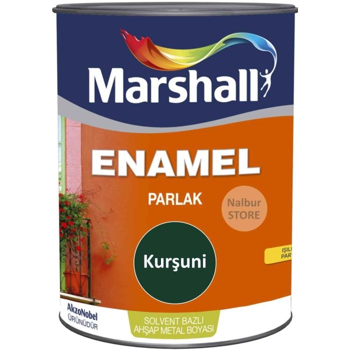 MARSHALL ENAMEL(DEKORATİF) PARLAK YAĞLI BOYA KURŞUNİ 0.75LT=1KG-Ahşap Metal Beton Plastik İçin